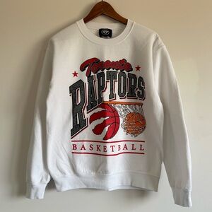 47 Toronto Raptors White Crewneck Sweatshirt with Red & Orange Graphics